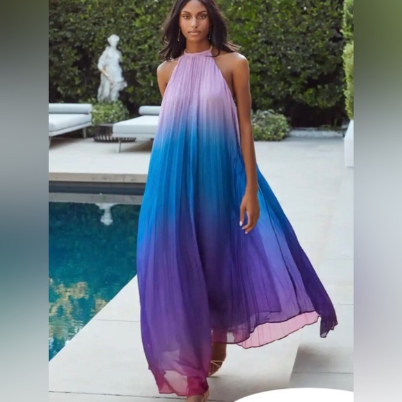 Vici Mykonos colorful Ombré pleated halter maxi dress by L’ Atiste. NEW large - Picture 5 of 16